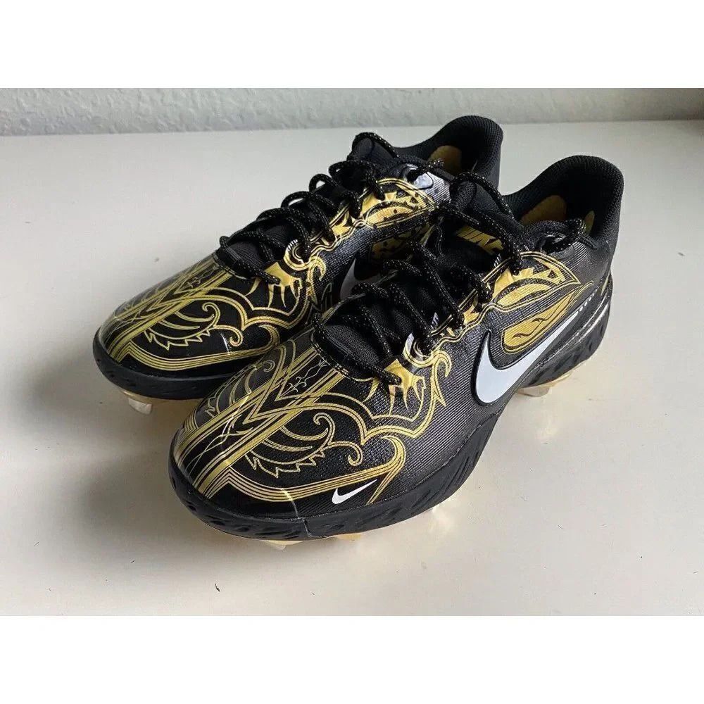 Nike Alpha Huarache Elite 3 Low Black Gold Men’s Size 7 Baseball Cleats NEW - Picture 7 of 10